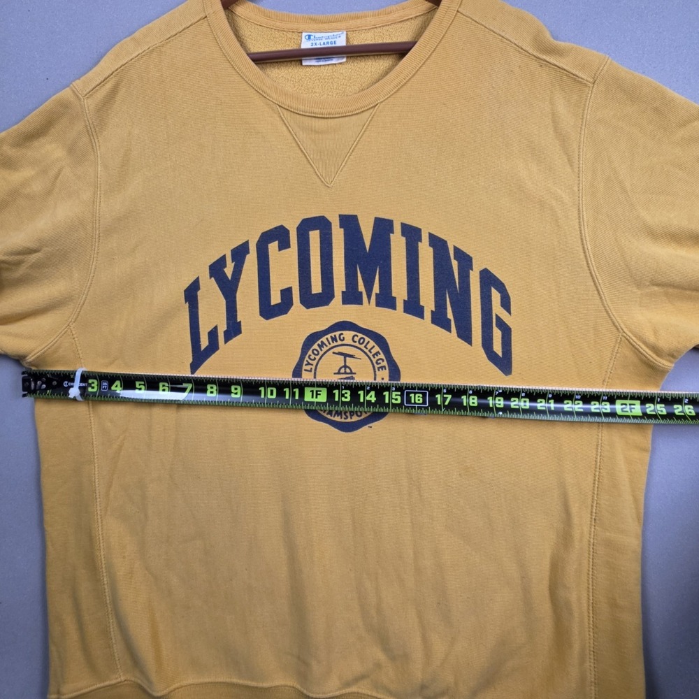 Champion Reverse Weave Lycoming College Sweatshirt Men 2XL Mustard Yellow School - Picture 8 of 10